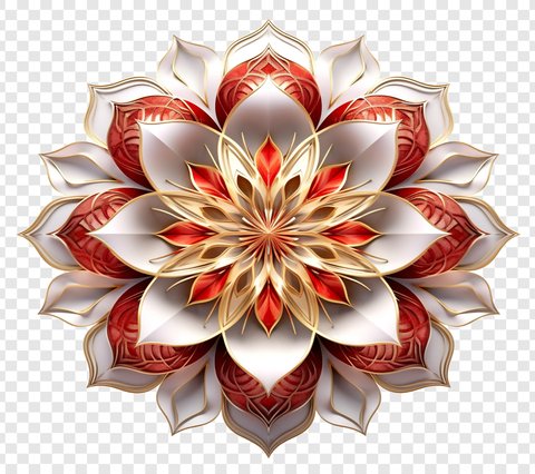 Mandala fractal design element with flower pattern isolated on transparent background